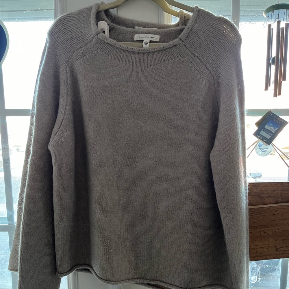 Rolled edge loose sweater in Sage green